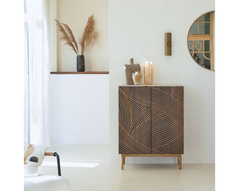 Tikamoon Sideboard Bilal Anrichte aus massivem Mangoholz und Terrazzo 80 cm von Tikamoon