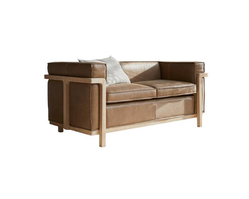 Tikamoon Sofa Cobbelwood Sofa aus massivem Eichenholz und Leder Cheyenne,2-Sitzer von Tikamoon