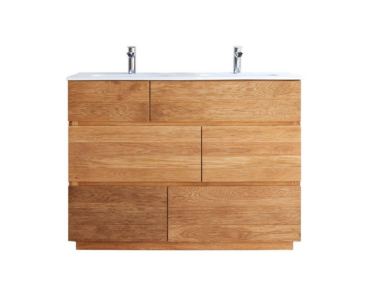 Tikamoon Waschtisch Karl Badezimmermöbel aus massiver Eiche und Keramik 120 cm Tikamoon Waschtisch Karl Badezimmermöbel aus massiver Eiche und Keramik 120 cm von Tikamoon