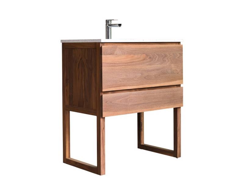 Tikamoon Waschtisch Badezimmerschrank aus Nussbaum massiv und Premium-Terrazzo Moon Edgar von Tikamoon