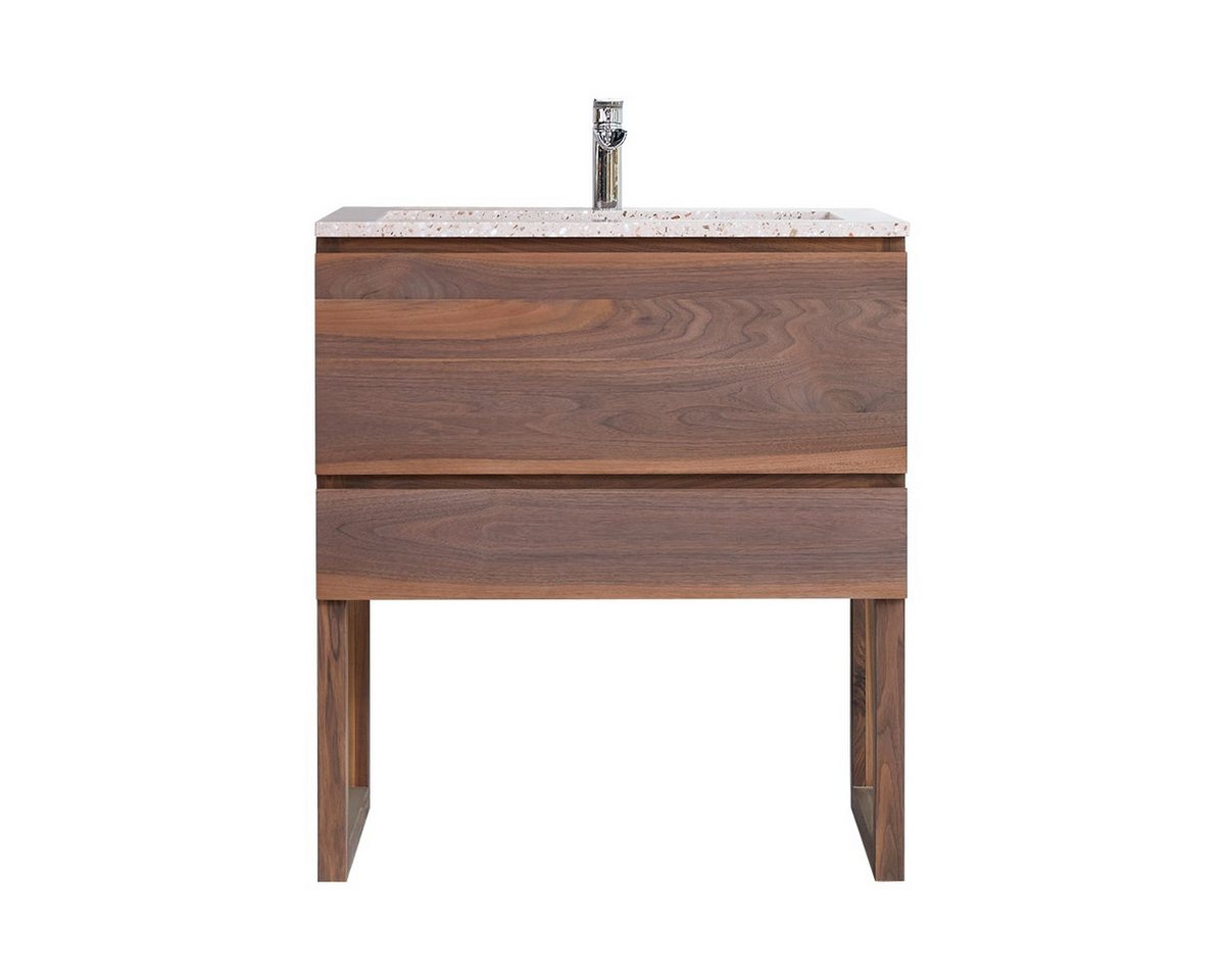 Tikamoon Waschtisch Badezimmerschrank aus Nussbaum massiv und rosa Premium-Terrazzo Edgar Tikamoon Waschtisch Badezimmerschrank aus Nussbaum massiv und rosa Premium-Terrazzo Edgar von Tikamoon