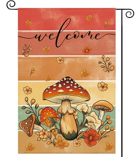 Tikeciti Gartenflagge, Motiv: Herbstpilz, 30,5 x 45,7 cm, doppelseitig, Herbst-Erntedank-Ernte, Vintage-Blumenmuster, Sackleinen, kleine Hofflagge, Bauernhaus, saisonaler Urlaub, Terrasse, Outdoor von Tikeciti