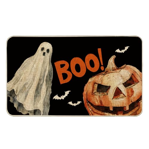 Tikeciti Halloween Ghost Boo Welcome Fußmatte, Jack O'Lantern Kürbis-Fußmatten, gruselige Urlaubsdekoration, Haustürmatte, rutschfeste Eingangsmatte, flaches Profil, Küche, Bodenteppich, Dekoration von Tikeciti
