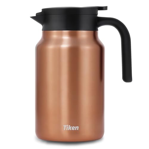 Tiken 1.5L Thermoskanne aus Doppelwandingem Edelstahl Isolierkanne Kaffeekanne mit Quick Tip Verschluss von Tiken