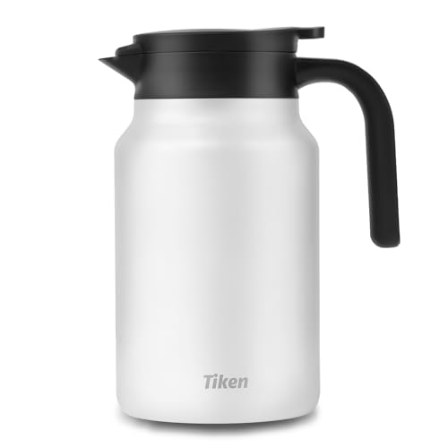 Tiken 1.5L Thermoskanne aus Doppelwandingem Edelstahl Isolierkanne Kaffeekanne mit Quick Tip Verschluss von Tiken