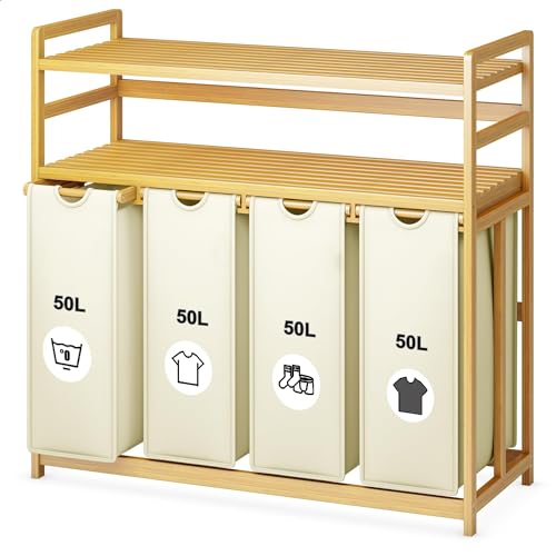 Tiklife Wäschekorb 4 Fächer 2 Regale ausziehbarer und abnehmbarer Wäschesack Wäschesortierer Beige Tiklife Wäschekorb 4 Fächer 2 Regale ausziehbarer und abnehmbarer Wäschesack Wäschesortierer Beige von Tiklife