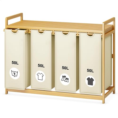 Tiklife Wäschekorb mit 4 Fächern Wäschesammler Bambus 200L ausziehbarer und abnehmbarer Wäschesack Bambus-Wäschekorb 200L Beige Tiklife Wäschekorb mit 4 Fächern Wäschesammler Bambus 200L ausziehbarer und abnehmbarer Wäschesack Bambus-Wäschekorb 200L Beige von Tiklife