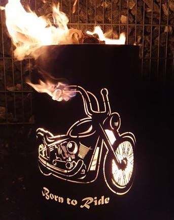 Coole Feuertonne/Feuerkorb mit Motiv Born to Ride von Tiko-Metalldesign