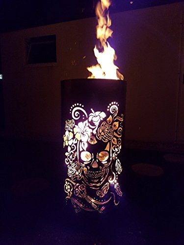 Feuerkorb/Feuertonne mit Motiv Skull & Flowers von Tiko-Metalldesign