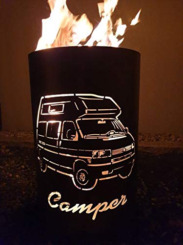 Feuertonne/Feuerkorb mit Motiv Camper/Wohnmobil von Tiko-Metalldesign