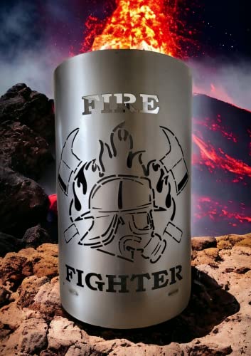 Feuertonne/Feuerkorb mit Motiv Firefighter - Feuerwehrmann von Tiko-Metalldesign