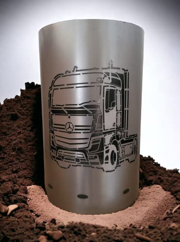 Feuertonne/Feuerkorb mit Motiv Mercedes Truck von Tiko-Metalldesign