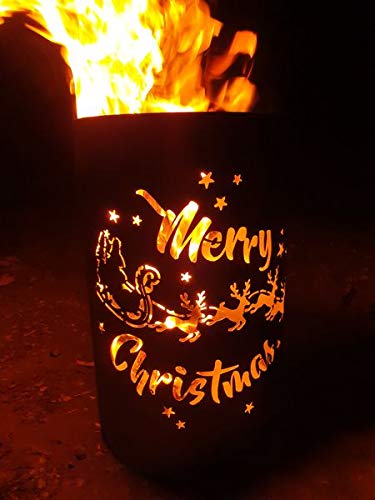Feuertonne/Feuerkorb mit Motiv Merry Christmas von Tiko-Metalldesign