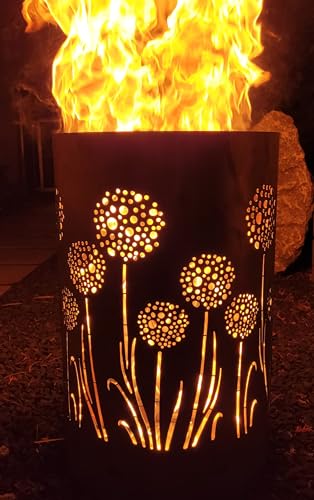 Feuertonne/Feuerkorb mit Motiv Pusteblumen - Wiese von Tiko-Metalldesign