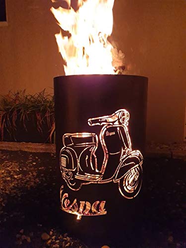 TiKo-Design Feuertonne - Lagerfeuertonne - Feuerkorb mit Vespa Motiv – Verleihen Sie Ihrem Garten EIN besonderes Ambiente für unvergessliche Abende mit ihren Freunden von Tiko-Metalldesign