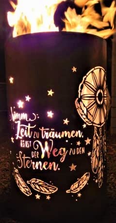 TiKo-Design Feuertonne/Feuerkorb mit Motiv – Zeit - Nimm dir Zeit zu träumen, es ist der Weg zu den Sternen – Verleihen Sie Ihrem Garten EIN besonderes Ambiente für unvergessliche Abende von Tiko-Metalldesign