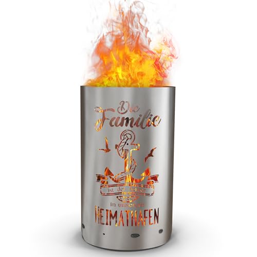 TiKo-Design Feuertonne mit Motiv – Die Familie - Die Familie ist der Anker in unserem Heimathafen – Schaffen Sie die perfekte Stimmung für entspannte Abende mit ihren lieben und gesellige Feuerrunden von Tiko-Metalldesign