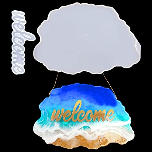 TikooTik 2pcs Wolke Türplatte Silikonform und Willkommen Alphabet Epoxidharz Gießformen Wolkentürplatte Hängende Harzformen Door Sign Resin Molds DIY Wanddekoration für Zuhause Büro von TikooTik