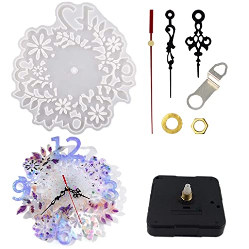 TikooTik Groß Blume Uhr Wanddekoration Kristall Epoxidharz Form mit Zubehör Uhrenkern Set Arabisch Silikonformen Clock Resin Mold für DIY Kunsthandwerk 34x32cm TikooTik Groß Blume Uhr Wanddekoration Kristall Epoxidharz Form mit Zubehör Uhrenkern Set Arabisch Silikonformen Clock Resin Mold für DIY Kunsthandwerk 34x32cm von TikooTik
