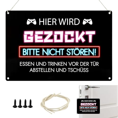 20x30cm Gaming Schild Deko, Hier Wird Gezockt Metallschild, Gaming Zone Schild, Retro Zocker Gaming Zimmer, Gaming Deko Metallschild für Teenager, als Geschenk, Weihnachtsgeschenke von Tikplus