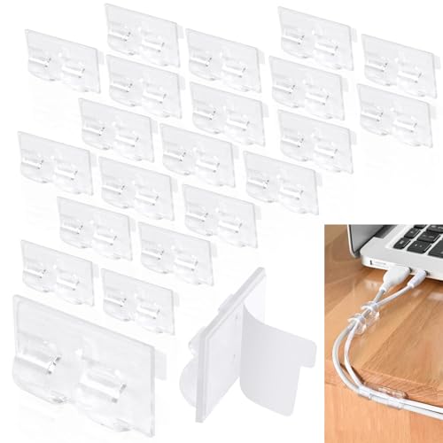 25 Stück Haken für Indoor & Outdoor, Kabelhalter Selbstklebend mit Doppelloch, Outdoor Klebehaken Wetterfest für Weihnachtsbeleuchtung, Kabel Dekorationsclips Transparent für Kabelbefestigung von Tikplus