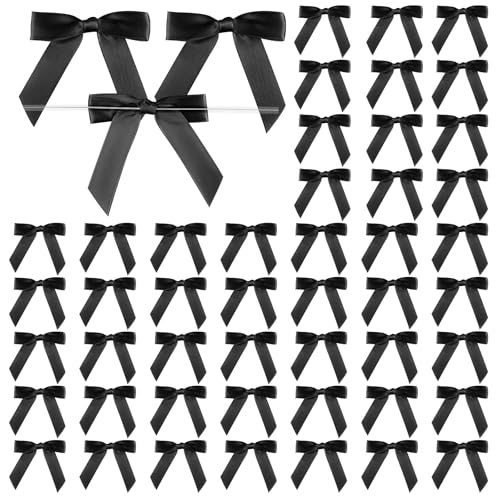 50 Stück Schwarz Schleifen, 7cm Klein Geschenkschleife Satinschleifen Deko, Tortendeko Schleife zum Basteln, Satinband für Geschenkverpackung DIY Taufe Hochzeit (Schwarz) von Tikplus