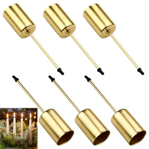 6 Stück Kerzenhalter, Metall Kerzenhalter Stabkerze für Adventskranz, Stabkerzenhalter Kerzentüllen Mit Dorn, Skerzenstecker Adventskranz Vintage zum stecken, für Tischdeko Weihnachten (Gold) von Tikplus