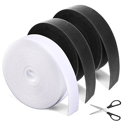 15m Klettband Beidseitig, 3 Rolle Schwarz undWeiß Klett Kabelbinder 20mm Breit, Wiederverschließbare Klettverschluss Klettbänder mit Schere, Kabelmanagement Kabelorganizer, von Tikplus