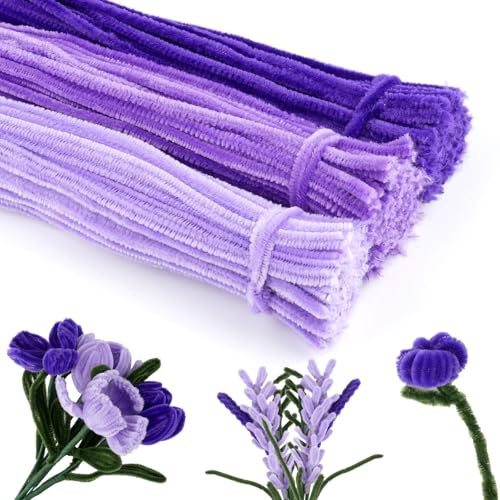 300 Stück Pfeifenreiniger Lila, Pfeifenputzer zum Basteln, 30cm Pipe Cleaners, 3 Verschiedene Pfeifenreiniger, Purple Chenilledraht, Basteldraht für Kreative Blumen DIY (Lila) von Tikplus