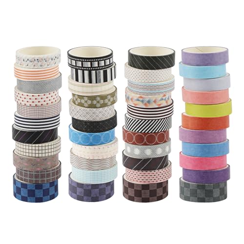 Tikplus 44 Rollen Washi Tape Set, 2 Größe Regenbogenfarben Masking Tape, Beschreibbar Klebeband Bunt für Planer Scrapbook, Bullet Journals, DIY Handwerk von Tikplus
