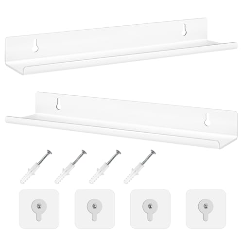 Tikplus Wandregal, 2er Set Regal Weiß, Küchenregal Wand Ohne Bohren, Bilderleiste Wall Shelf für Wohnzimmer Schlafzimmer Gewürzregal Bücherregal Industrial Deko, 30x7.9x3.6CM von Tikplus