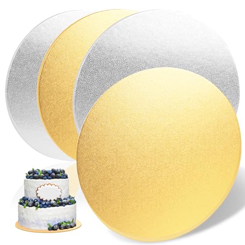 Tortenplatte, Cake Board Kuchenplatte, Rund Wiederverwendbar Tortenunterlage, Cake Board Gold&Silber für Transport Kuchen und Torten (Gold-Silber, 3mm-30cm(4 Stück)) von Tikplus