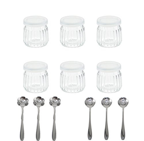 Tikwisdom 1 Set (6 Gläser mit 6 Blumen-Dessertlöffeln) Joghurtgläser Puddingglas mit Deckel, Ersatzgläser für vertikale Streifen, 100 ml von Tikwisdom