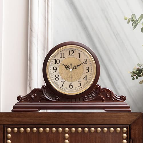 Tikwisdom Wanduhr Wohnzimmer Dekorative Kaminuhr Schreibtischuhr Scannen Lautloses Uhrwerk Vintage Kaminuhr Antik Mahagoni Farbe Länge 42 cm von Tikwisdom