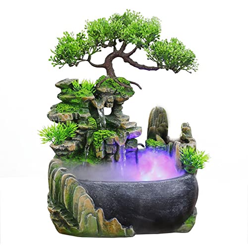 Zimmerbrunnen für den Schreibtisch, Zen-Meditation Steingarten, Wasserfall. Mit automatischer Pumpe, Bunte Nebel Luftbefeuchter Brunnen, Home Office Desktop Dekoration, (Stil Eins) von Tikwisdom