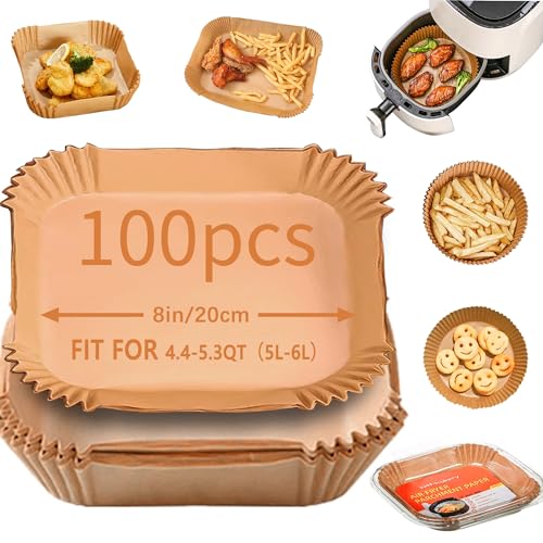 Tikxlafe Backpapier für Heißluftfritteuse Rund Quadratisch Rechteckig 16cm,20cm 100er Pack Backpapier,Pergamentpapier für Airfryer Pfanne Ofen Mikrowelle von Tikxlafe