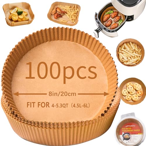 Tikxlafe Backpapier für Heißluftfritteuse Rund Quadratisch Rechteckig 16cm,20cm 100er Pack Backpapier,Pergamentpapier für Airfryer Pfanne Ofen Mikrowelle von Tikxlafe