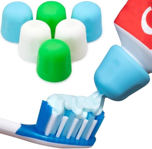 Selbstschließende Zahnpastakappen 6er-Pack von Tilcare - Abfallfreie Kappenspender für das Badezimmer von Erwachsenen & Kindern -Einfach zu benutzen, lebensmittelechtes Silikon & BPA-freie Aufsätze von Tilcare