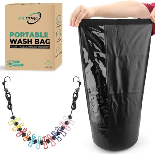 Wash Bag Camping & Einziehbare Wäscheleine - Langlebig Waschsack Camping, Wash Bag Travel, Wäschebeutel Camping - Tragbare Manuelle Waschmaschine von Tilcore
