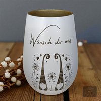 Windlicht Glas Graviert, Wünsch Dir Was Teelichthalter, Kerzenglas 6 Verschiedene Farbkombinationen, Wichtel Mit Pusteblume von TildaTeufel