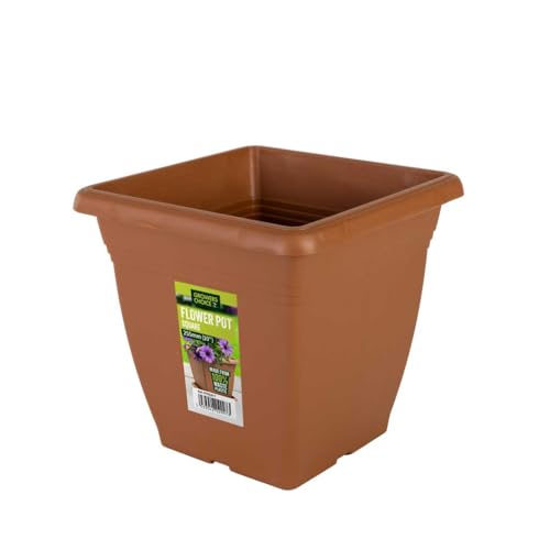 Growers Choice FPSQ26-T, quadratischer Blumentopf, Terrakotta, 25,5 cm, 9 Liter Fassungsvermögen, 100% recycelter Kunststoff, Schwarz von Tildenet Gardenware