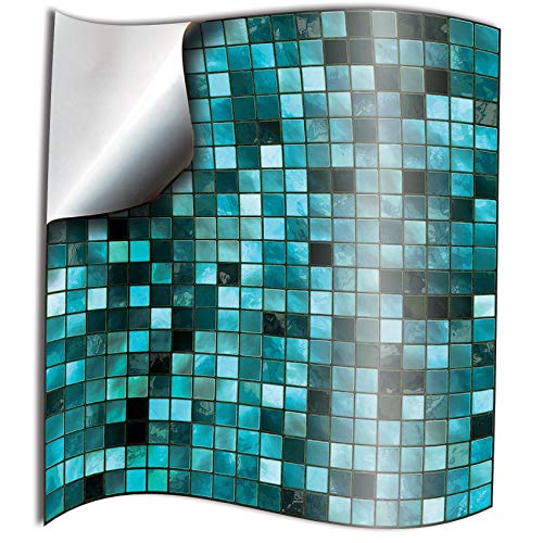 24 stück Fliesenaufkleber | Tile Style Decals (TP3-4"-Turquoise)| Mosaik Wandfliese Aufkleber für 10x10cm Fliesen | Fliesen-Aufkleber Folie | Deko-Fliesenfolie für Küche u. Bad (10cm 24 stück, Türkis) von Tile Style Decals