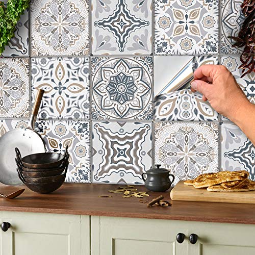 24 stück Mosaik Bodenaufkleber Wandfliese Aufkleber für Fliesen Fliesenaufkleber für Bad und Küche Deko Fliesenfolie für Bad u. Küche (Grau und Weiß, 10x10 cm) von Tile Style Decals