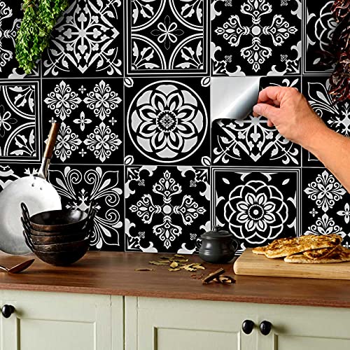 24 stück Fliesenaufkleber für Bad und Küche (T1 - Black) | Mosaik Wandfliese Aufkleber für 15x15cm Fliesen | Deko Fliesenfolie für Bad u. Küche von Tile Style Decals