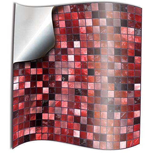 Tile Style Decals 24 stück Fliesenaufkleber für Küche und Bad TP3-4-Red | Mosaik Wandfliese Aufkleber für 10x10cm Fliesen | FliesenAufkleber Folie Deko-Fliesenfolie für Küche u. Bad von Tile Style Decals