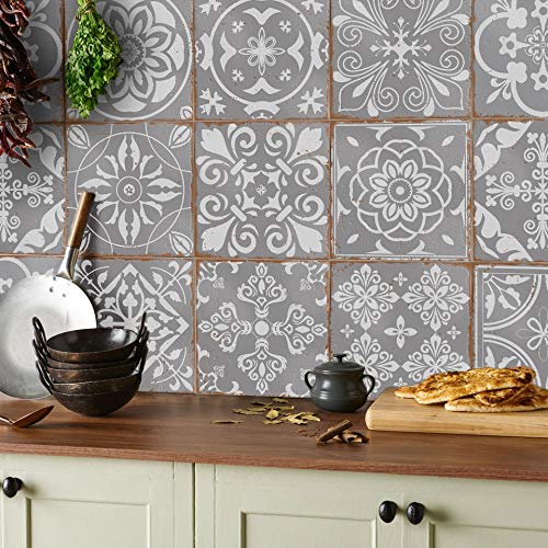 24 stück Mosaik Wandfliese Aufkleber für 10x10cm Fliesen Fliesenaufkleber für Bad und Küche | Deko Fliesenfolie für Bad u. Küche (T1Grey) von Tile Style Decals