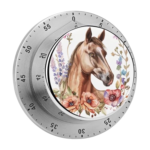 Timer Aquarell Blumen und Pferdekopf Küchentimer Countdown Magnetischer Timer Mechanischer Timer zum Backen Kochen Ofen Timer Aquarell Blumen und Pferdekopf Küchentimer Countdown Magnetischer Timer Mechanischer Timer zum Backen Kochen Ofen von Tilivyx