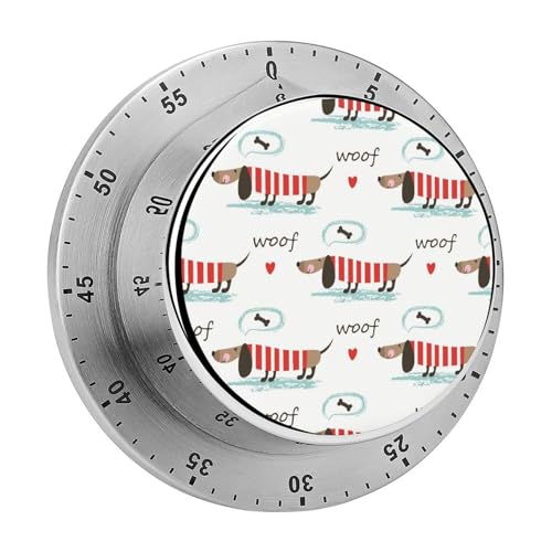 Timer Dackel und rote Herzen Muster Küchentimer Countdown Magnetischer Timer Mechanischer Timer zum Backen Kochen Ofen von Tilivyx
