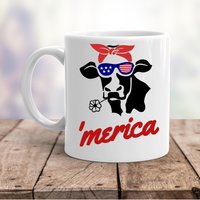 Lustige Kuh "Merica Patriotic 11 Oz Kaffeebecher von TillieAnnsTreasures