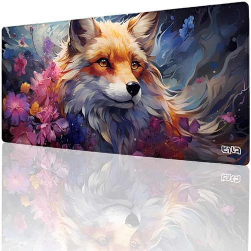 Tilt Schreibtischunterlage 90x40 cm Gaming Mauspad XXL | Rutschfester Mousepad Groß für Schreibtisch und PC Gadgets | Wasserdichter Desk Mat (Floral Fox) von Tilt